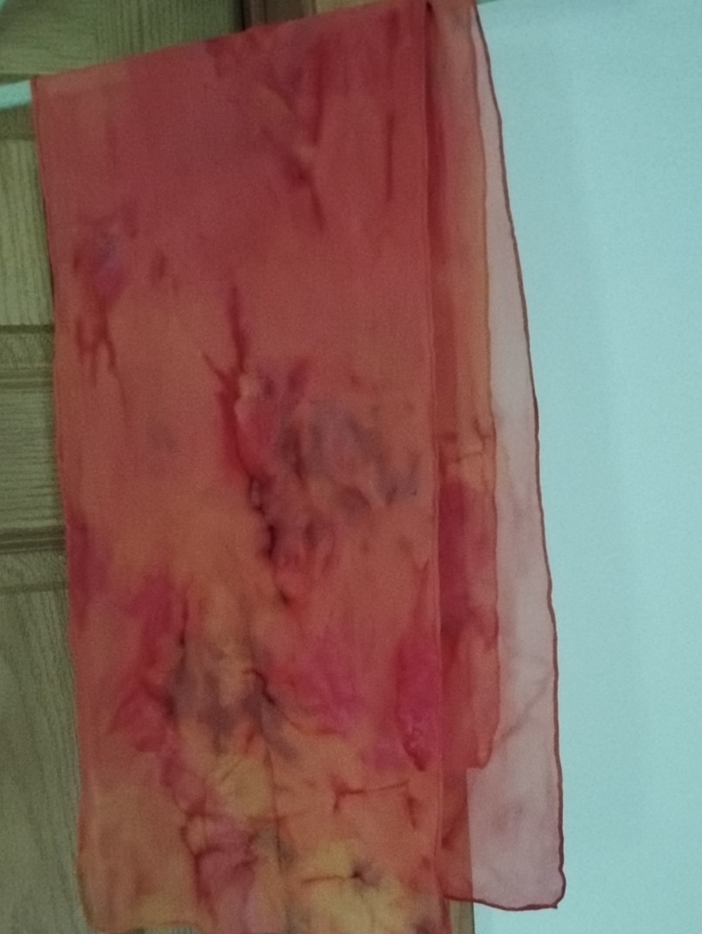 Artisan Crafted Sheer, Silk  Orange-Red Tie-Dye Scarf - Picture 2 of 7